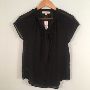 LOFT Swiss Dot Tie Front Blouse